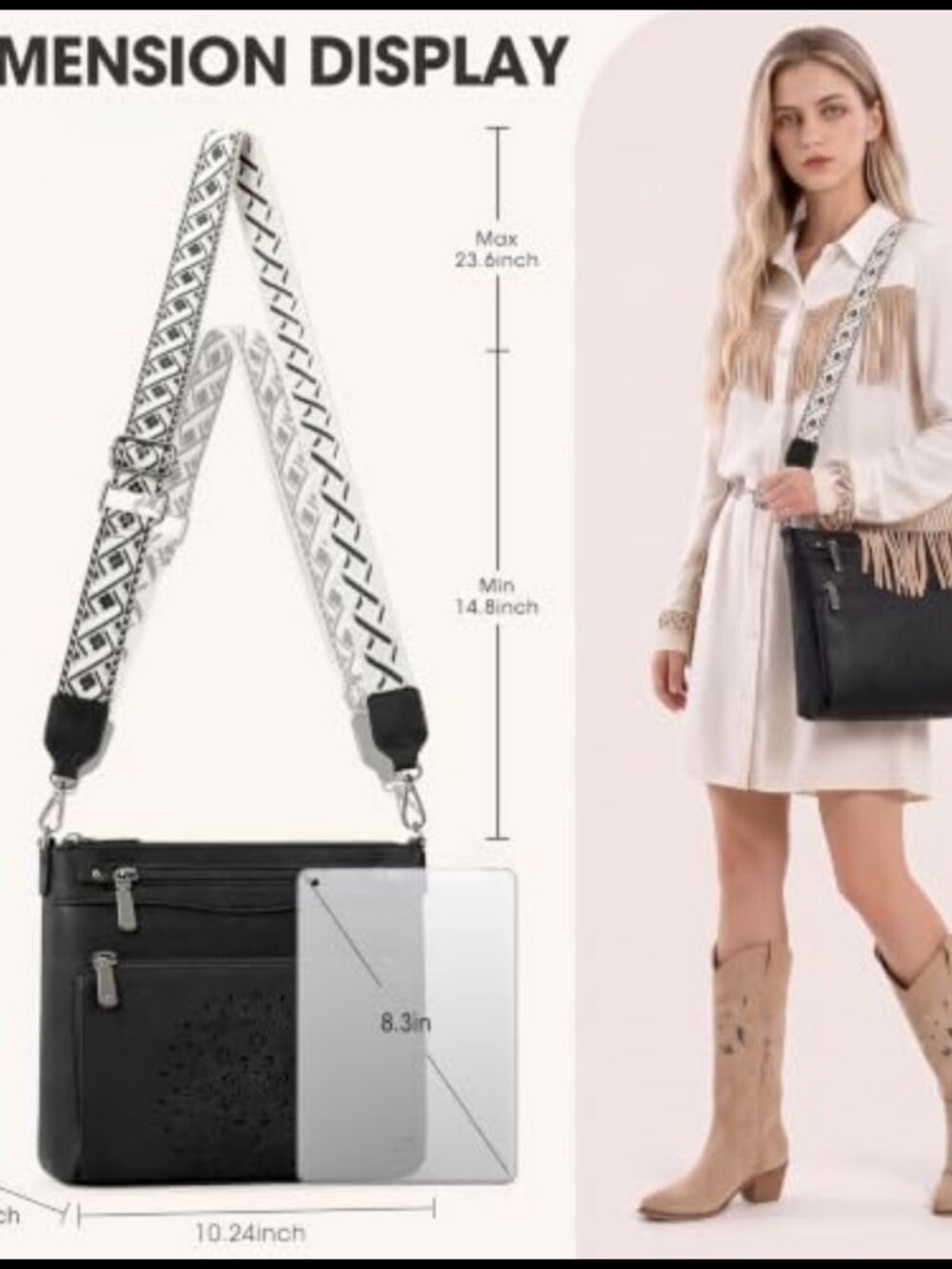 Water-Resistant Crossbody Bag PU Leather with Card Slots Adjustable Strap - Picture 5 of 6